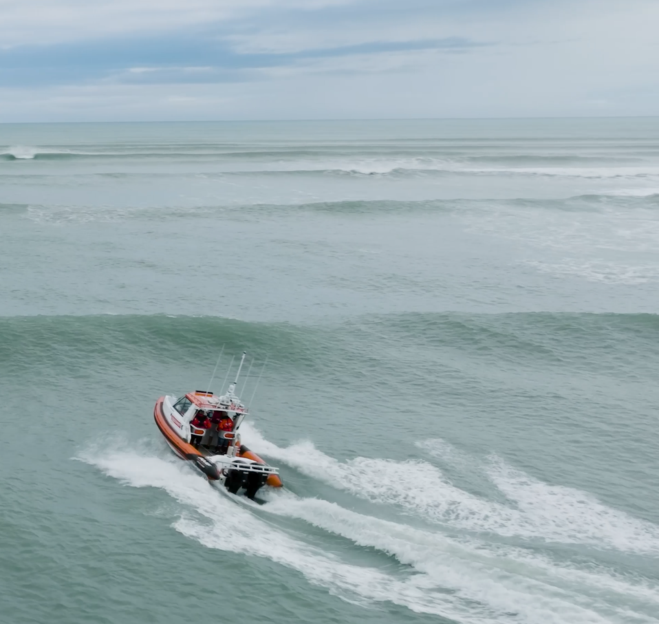 2 Coastguard rescue vessel crossing Foxton bar Manawatū