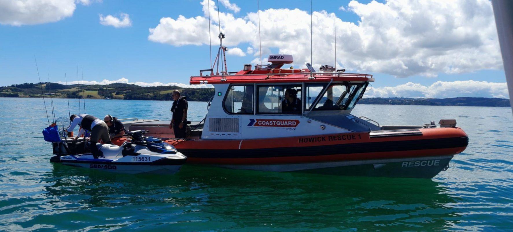 Coastguard Howick jumpstart a jetski in Hauraki Gulf in January 2025. PHOTO/COASTGUARD